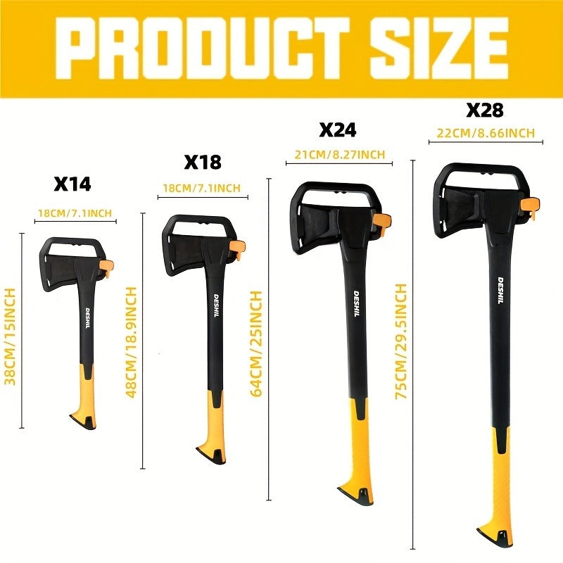 Carbon Steel Camping Hatchet Wood Splitting Axe – Teflon-Coated Forged Steel Blade, Shock-Absorbing Fiber Handle, Anti-Rust & Non-Slip, 4 Sizes (14"/18"/24"/28") for Camping, Firewood & Gardening