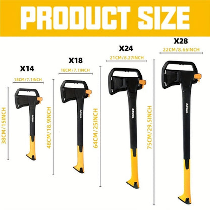 Carbon Steel Camping Hatchet Wood Splitting Axe – Teflon-Coated Forged Steel Blade, Shock-Absorbing Fiber Handle, Anti-Rust & Non-Slip, 4 Sizes (14"/18"/24"/28") for Camping, Firewood & Gardening