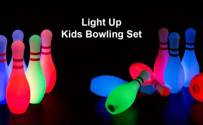 Light-Up Kids Bowling Set with 10 Pins & 2 Balls - Glowing Indoor Outdoor Bowling Game for Boys & Girls, 7.87-Inch Tall Pins, Fun Toddler Toy Set, Perfect Birthday Gift for Kids