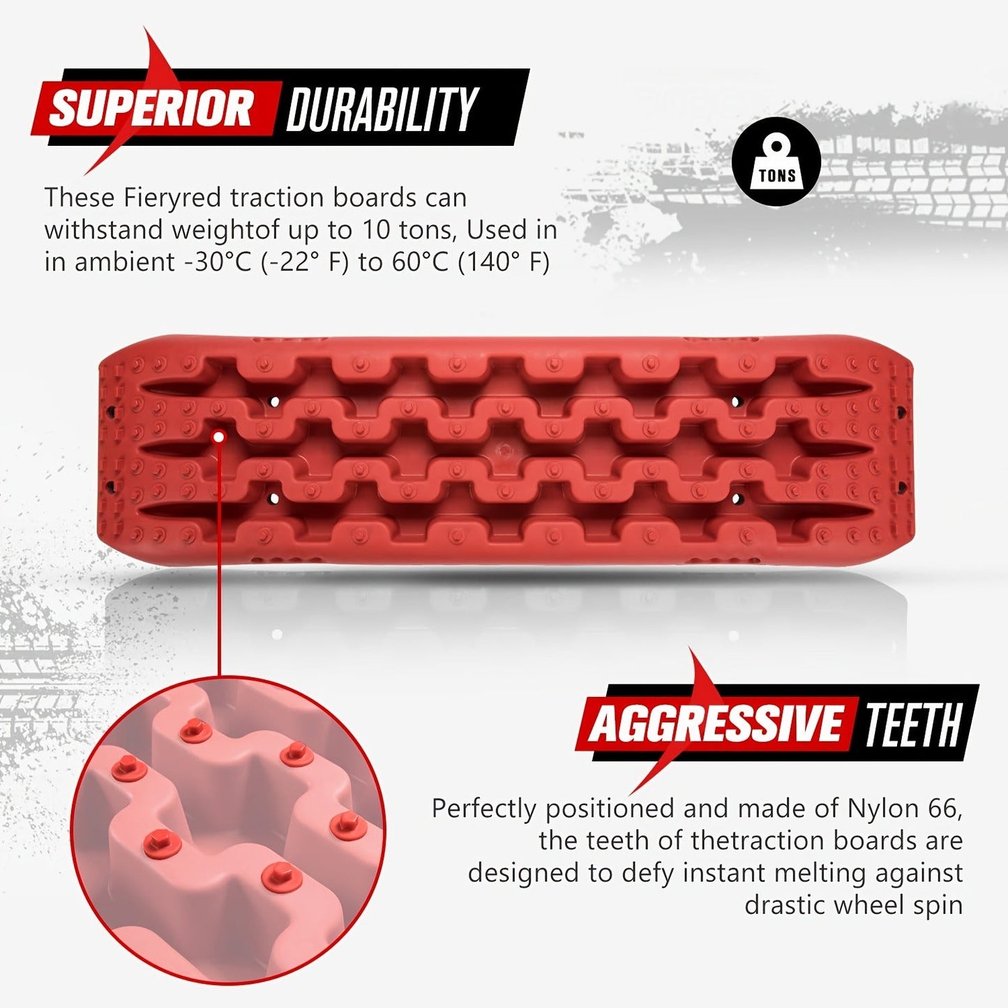 Off-Road Traction Boards Recovery Tracks 2-Pack – 10-Ton Capacity, 40”×11.8” PP Traction Mats for Sand, Mud & Snow, 4x4 Vehicle Recovery Boards with Carry Bag & Leash, Orange/Red/Black