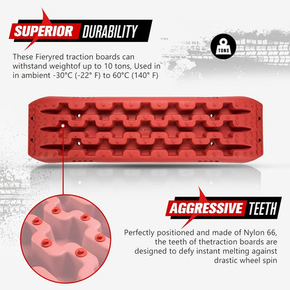 Off-Road Traction Boards Recovery Tracks 2-Pack – 10-Ton Capacity, 40”×11.8” PP Traction Mats for Sand, Mud & Snow, 4x4 Vehicle Recovery Boards with Carry Bag & Leash, Orange/Red/Black