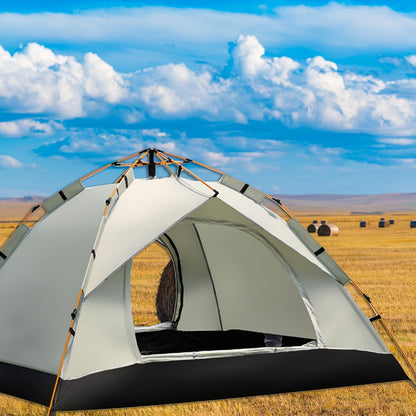 Waterproof Pop Up Camping Tent with Double Doors - Cloud Gray Automatic Instant Setup Shelter for Beach, Hiking, Camping, RV & Travel, Portable Foldable Sunshade Tent with Optional Mesh Windows, 2 Sizes Available