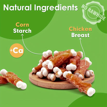 Duck Wrapped Dog Treats – Natural Duck Calcium Bones & Dried Chicken Breast, High Protein Digestible Chewing Rewards for Small Medium Large Dogs, Healthy Training Treats 203g