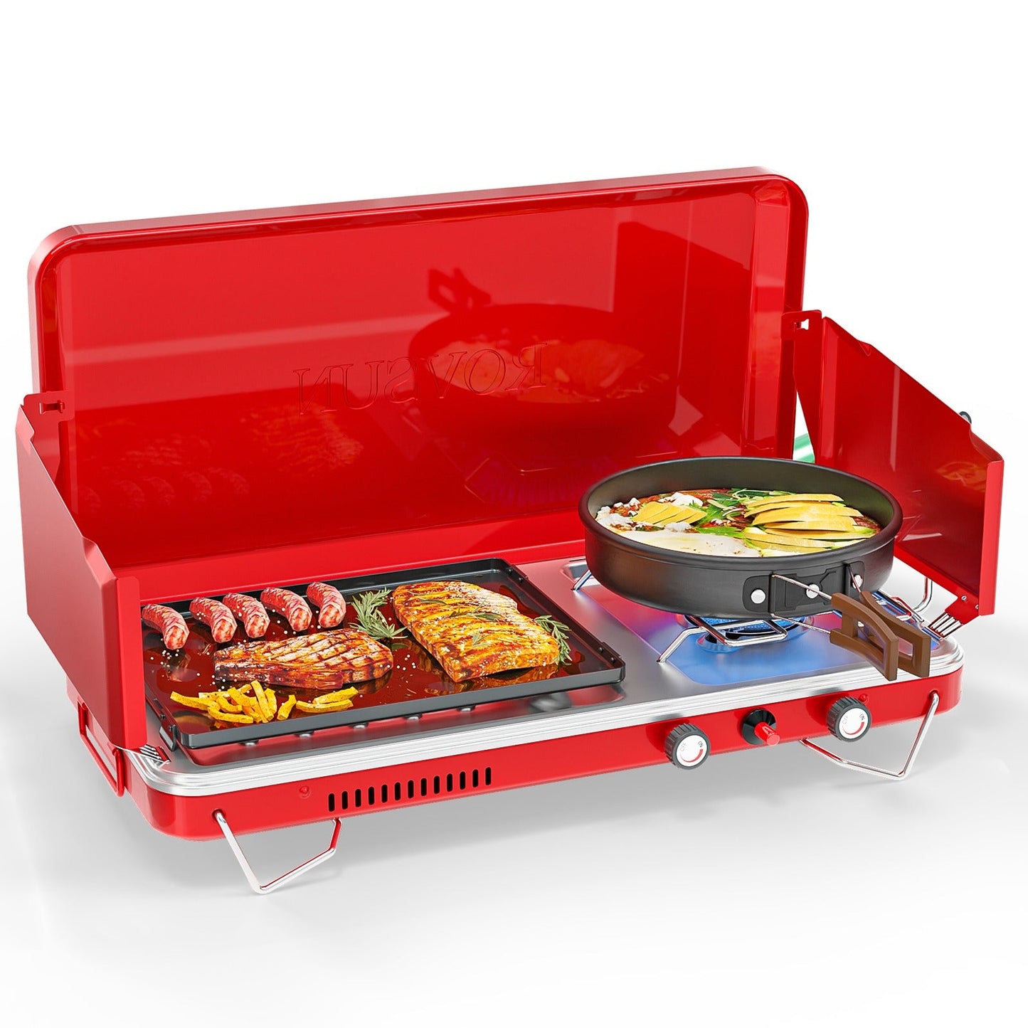 Camping Stove with Oven 2-in-1 – Portable Propane Double Burner 16,000 BTU & Outdoor Oven Combo with Auto-Ignition & Thermometer | Camping, Backyard & Picnic Cooking