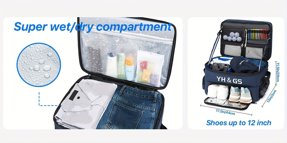 Oxford Fabric Golf Travel Bag Sturdy Double Layer Trunk Organizer with Zipper Closure Compact Golf Gear Storage Bag for Clothes Accessories Perfect Golf Lover Gift Blue