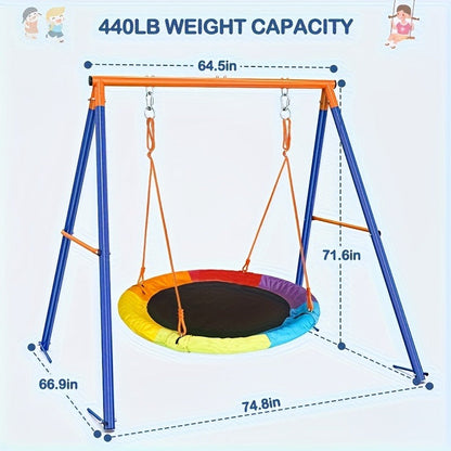 Outdoor Swing Set for Kids 3-in-1 Metal A-Frame 550 lbs Disc Saucer Swing Backyard Playground