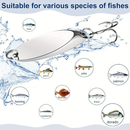 Metal Spoon Fishing Lure Heavy-Duty Holographic – 5 Sizes 1/5 to 3/4oz Saltwater & Freshwater Spinnerbait with Treble Hooks for Salmon, Trout, Bass, Pike, Tuna & Mackerel – Hard Casting Spoon