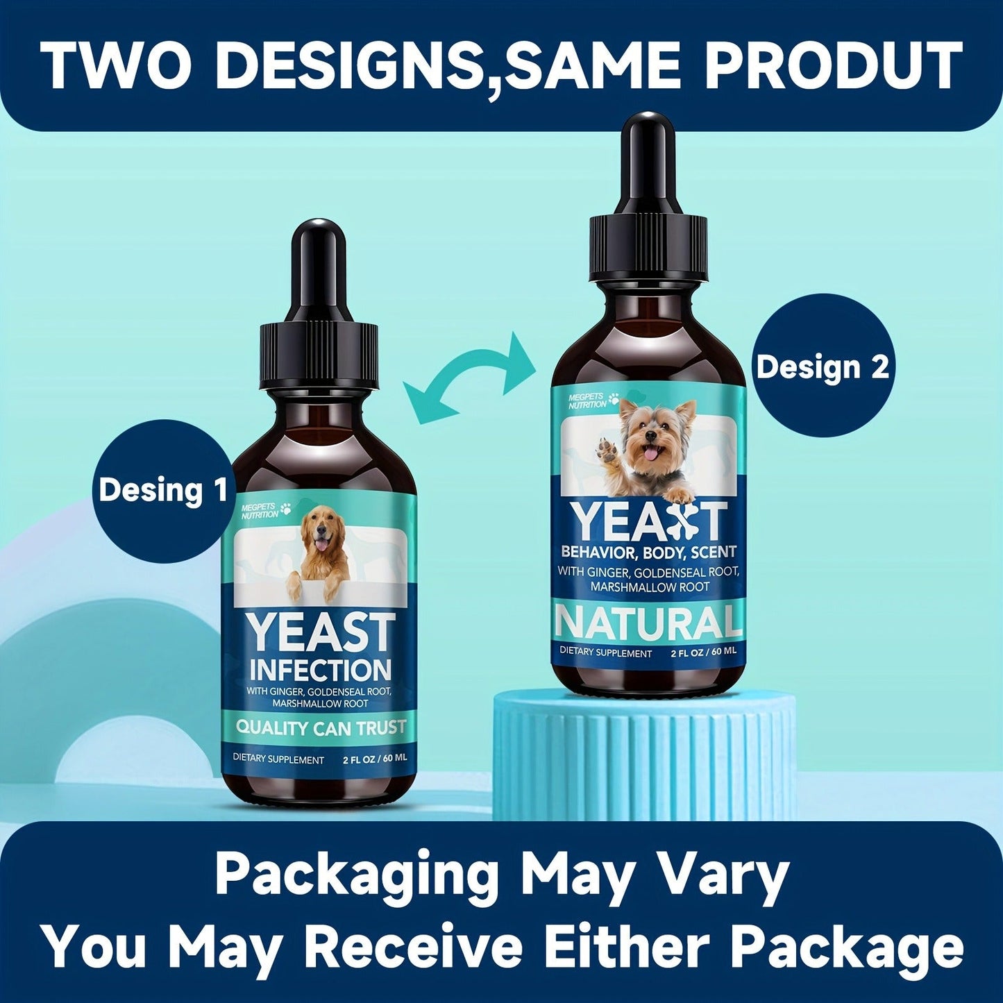 Yeast Supplement Drops for Dogs & Cats – No Odor Formula with Pau D’Arco Bark & Goldenseal Herb Liquid Extract | Easy-to-Use Pet Antifungal Support, 2 Fl Oz (60ml)