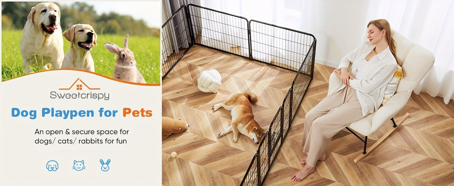 Metal Dog Playpen with Door DIY 8 or 16 Panel Foldable Pet Pen for Small Medium Large Dogs Puppies Easy Assemble Indoor Outdoor Use 24 32 40 Inch Height