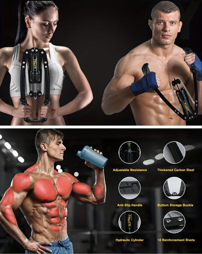 Hydraulic Arm Trainer Adjustable Resistance 22-440 lbs Carbon Steel Home Gym Equipment Chest Shoulder Back Multi-Muscle Workout Foldable Design 20-Level Resistance Non-Slip Handle Fitness Trainer Red