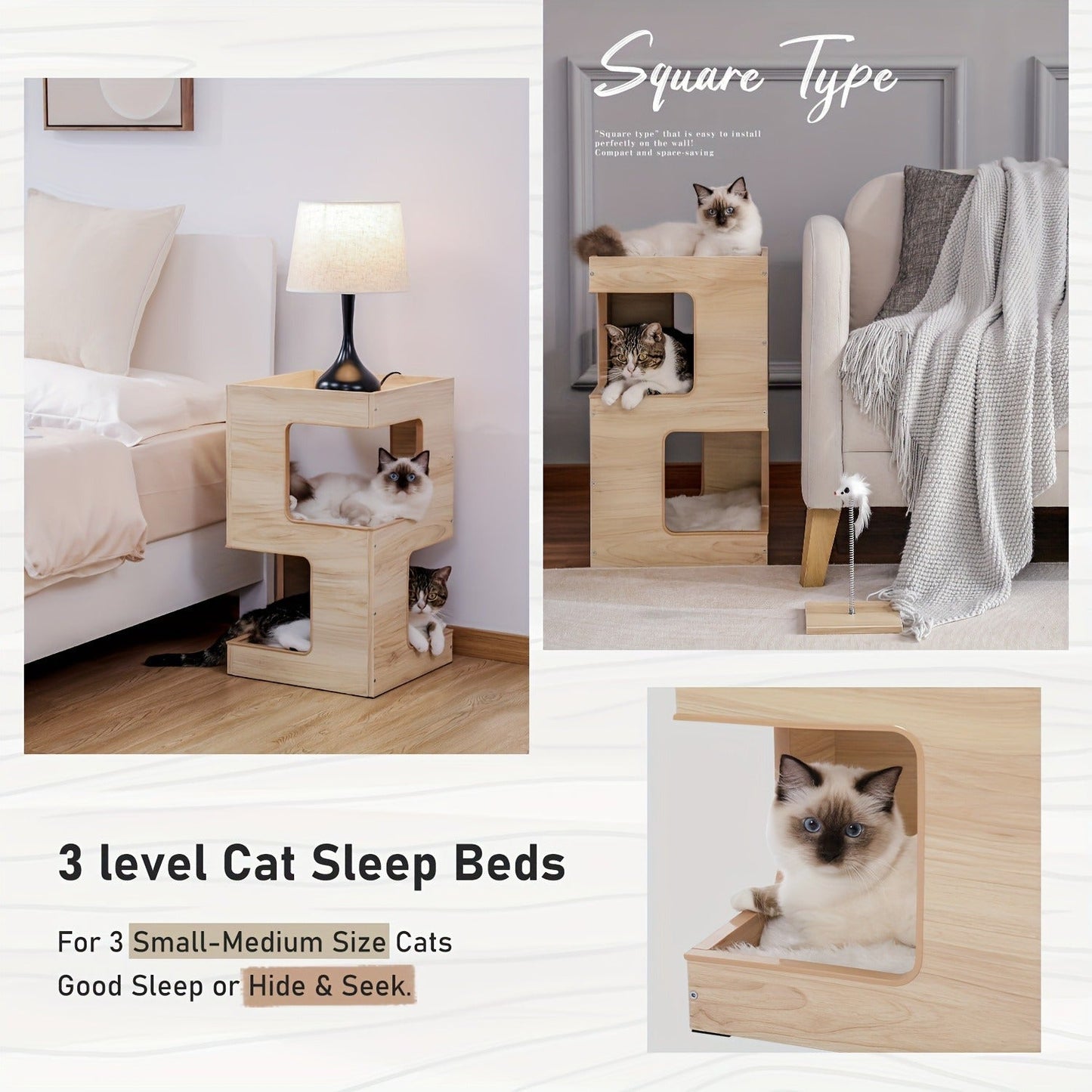 Cat Tree Small Modern 23.6" Wood Cat Tower Furniture with Scratching Pad Removable Soft Mats & Free Cat Toy for Indoor Kittens, Climbing Scratching Playing Cat Furniture for Small Spaces, Brown
