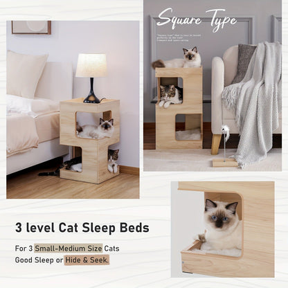 Cat Tree Small Modern 23.6" Wood Cat Tower Furniture with Scratching Pad Removable Soft Mats & Free Cat Toy for Indoor Kittens, Climbing Scratching Playing Cat Furniture for Small Spaces, Brown