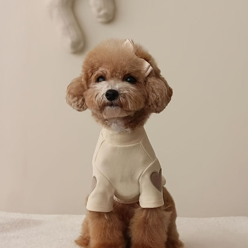 Dog Fleece Shirt 3-Pack Heart Print Spring Summer Base Layer – Thin Two-Legged Pet Clothes for Teddy, Bichon Frise & Small Medium Dogs, Sizes XS to XL, Purple Pink White & Brown Blue Green