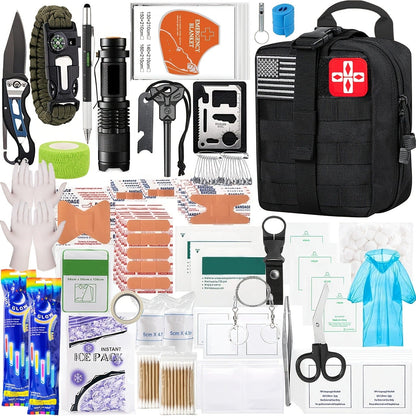 272-Piece Survival Gear Kit with Tactical Bag – Emergency Survival Equipment with Fire Starter, First Aid & Outdoor Tools for Camping, Hiking, Hunting – Crossbody & Molle Bag Options