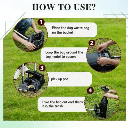 Dog Pooper Scooper with Long Handle & Swivel Bin - Heavy Duty Rake Spade Set, 40 Waste Bags Included, Pet Waste Removal for Yard Grass Gravel
