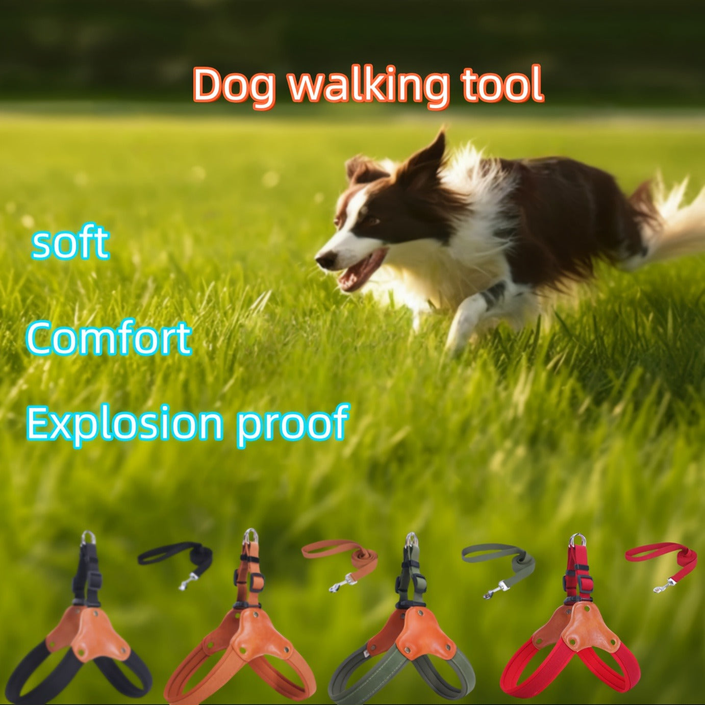 Dog Leash & Harness Set – Outdoor Safety Leash for Large Medium Small Dogs, M/L/XL, Brown Black Red