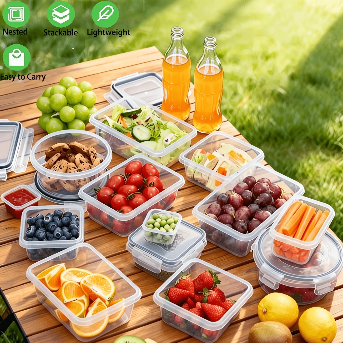 Sealed Food Storage Containers with Lids - Microwave Safe Outdoor Picnic Lunch Box Set for Salads, Fruits, Vegetables & Sandwiches, Durable Leak-Proof Meal Prep Containers, Available in 24/40/48pc Sets