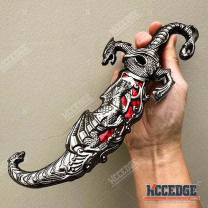 Medieval Fantasy Fixed Blade Knife with Scabbard – 9" Dragon Cosplay Collectible Dagger, 440 Stainless Steel, Historical Replica for Display & Medieval Fair Props