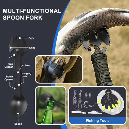 Outdoor Survival Kit 12-115 Piece – Emergency Gear Set for Camping, Hiking & Survival, Multi-Tool Equipment for Men, Dad, Husband – Unique Outdoor Gift Idea
