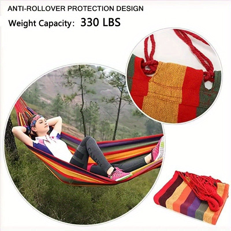 Camping Hammock Single Person Colorful Fabric Anti-Roll Design 330 lbs Capacity with Tree-Friendly Straps Portable Carrying Bag Outdoor Indoor Backyard Lounging