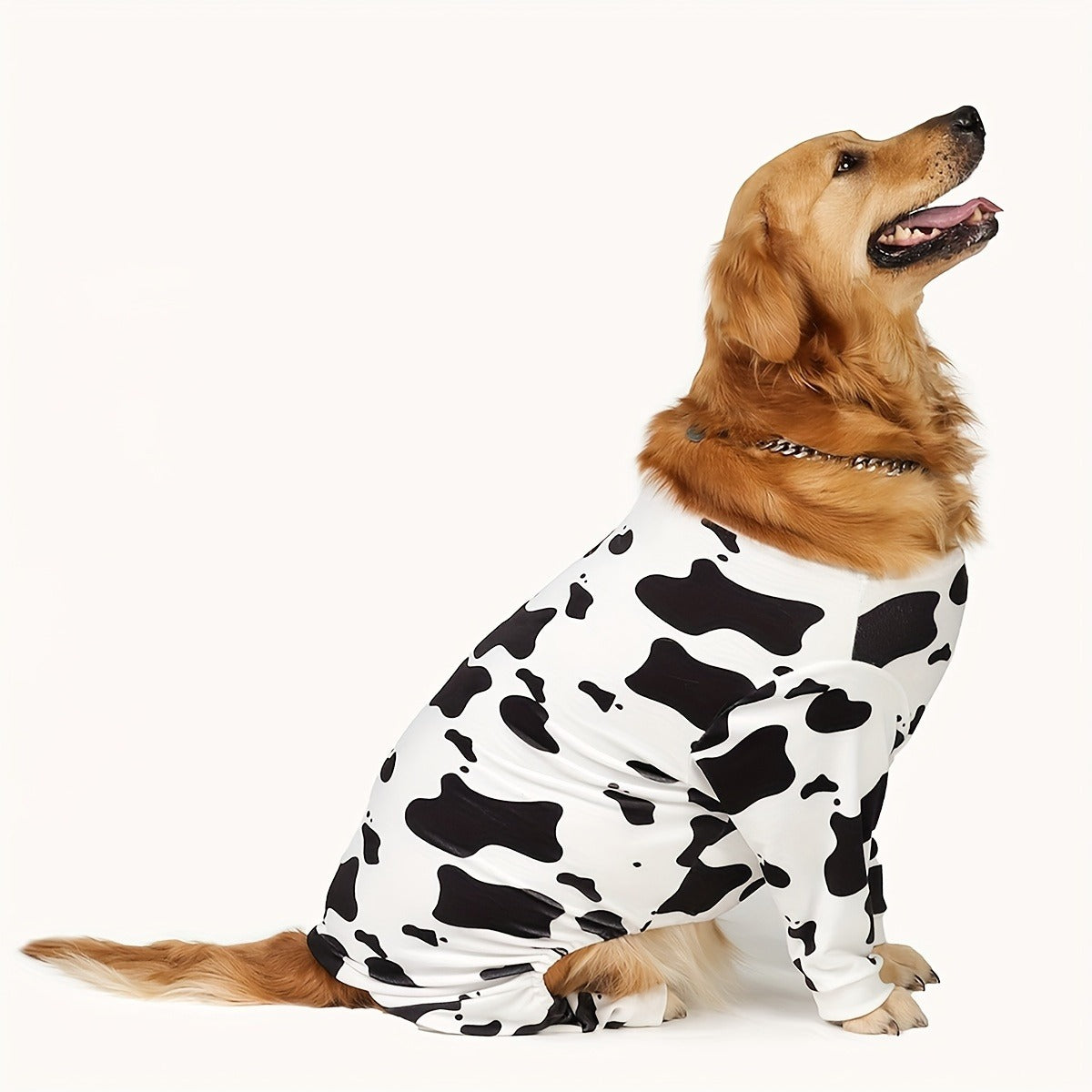 Dog Pajamas Cow Print Soft Knit Pullover Sleepwear for Small Medium Dogs, 100% Polyester Milk Swirl Texture Pet Onesie Loungewear for Year-Round Comfort, Sizes XS S M L XL XXL 3XL 4XL, White