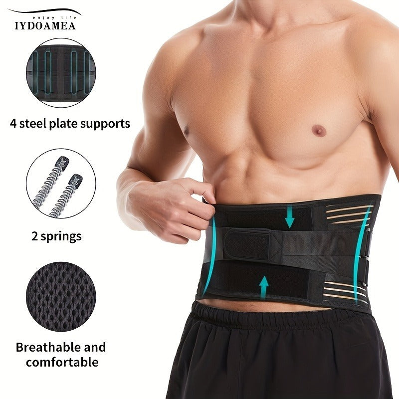 Lumbar Support Belt with 6 Stays & 16-Hole Mesh – Breathable Back Brace for Men Women, Anti-Skid Waist Support for Work, Sciatica & Lower Back Pain Relief