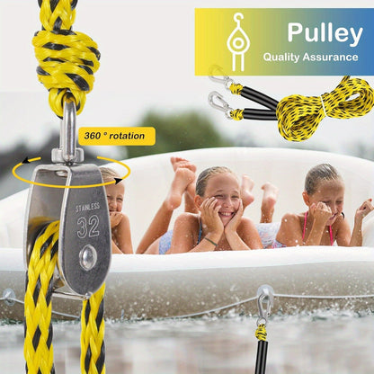 Heavy Duty Boat Tow Rope Harness Self-Centering with Float Ball Antirust Stainless Steel for Skiing Wakeboarding Kneeboarding 2 Riders