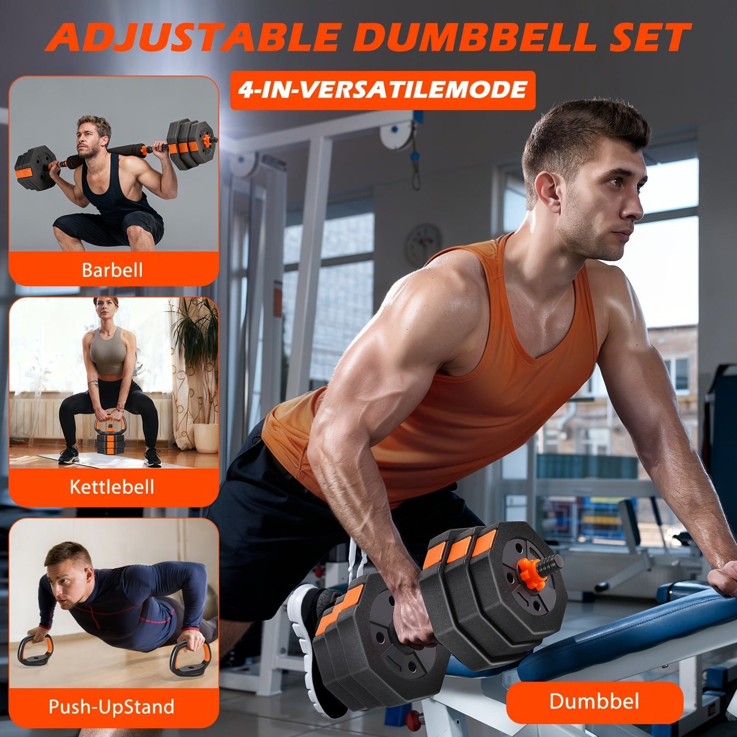 Adjustable Barbell & Dumbbell Set 4-in-1 – 25/50/66 lbs Home Gym Weight Set with Connecting Rod, Strength Training for Men & Women
