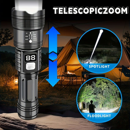 Zoomable Rechargeable Flashlight 800 Lumen High Power LED Torch Adjustable Beam for Camping Fishing Hunting Emergency EDC