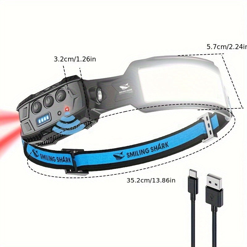 Motion Sensor Headlamp Rechargeable – 720 Lumen 7-LED Head Torch, 270° Wide-Angle Beam, Red Tail Light, 6 Modes, Waterproof Head Light for Camping, Running, Emergencies & Outdoor Work