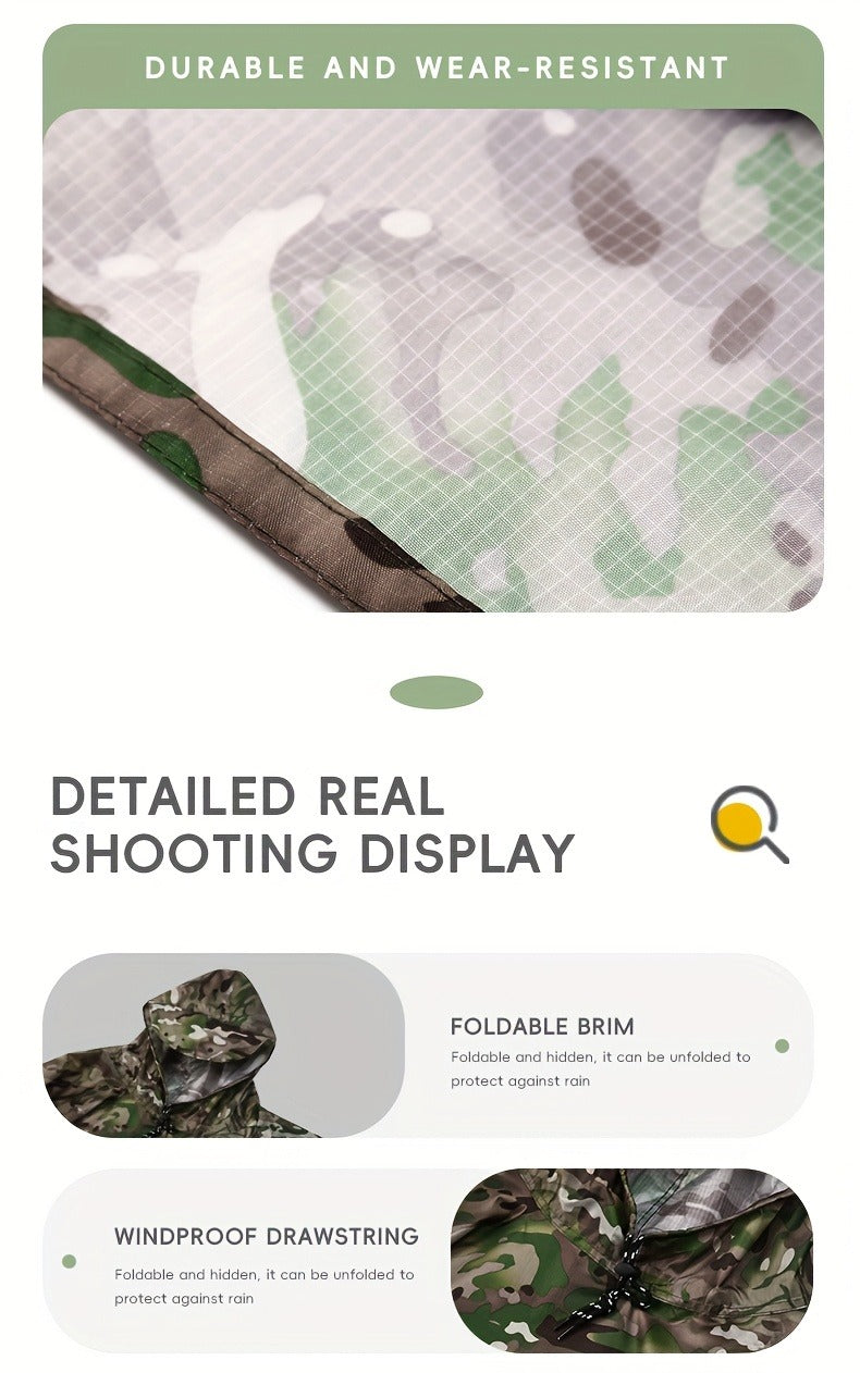 Waterproof Rain Poncho Digital Camouflage - Lightweight Polyester Raincoat for Hiking Camping Mountain Climbing Outdoor Sports, One Size Unisex Emergency Rain Jacket with Smooth Lining