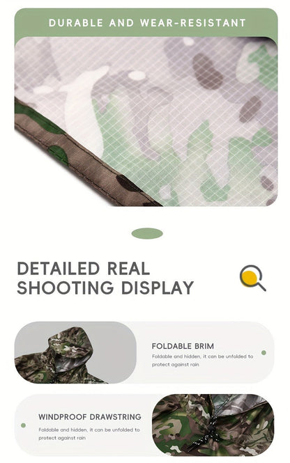 Waterproof Rain Poncho Digital Camouflage - Lightweight Polyester Raincoat for Hiking Camping Mountain Climbing Outdoor Sports, One Size Unisex Emergency Rain Jacket with Smooth Lining