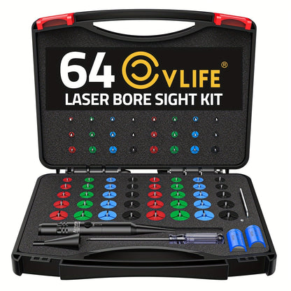Red Laser Bore Sight Kit with 64 Adapters | Professional Multi-Caliber Boresighter for .17 to 12GA Rifles, Pistols & Handguns – Color-Coded Adapters, 40-Hour Battery & Portable Case Included