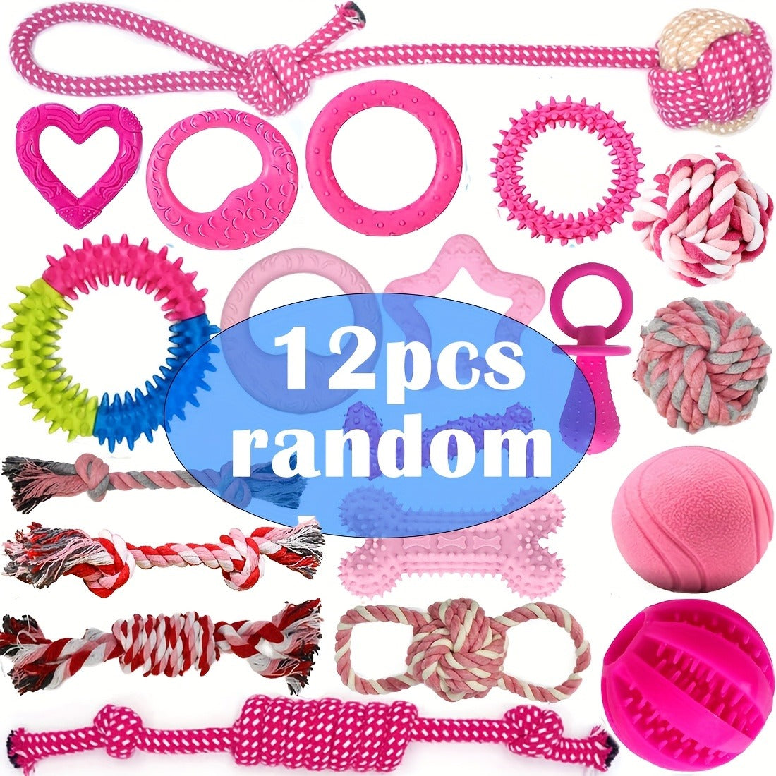 Puppy Teething Chew Toys Pink Bundle 5 or 8 Pack Soft Dog Toothbrush Toy & Interactive Chew Balls for Small Dogs - Cute Puppy Toy Set for Teething Relief & Dental Care