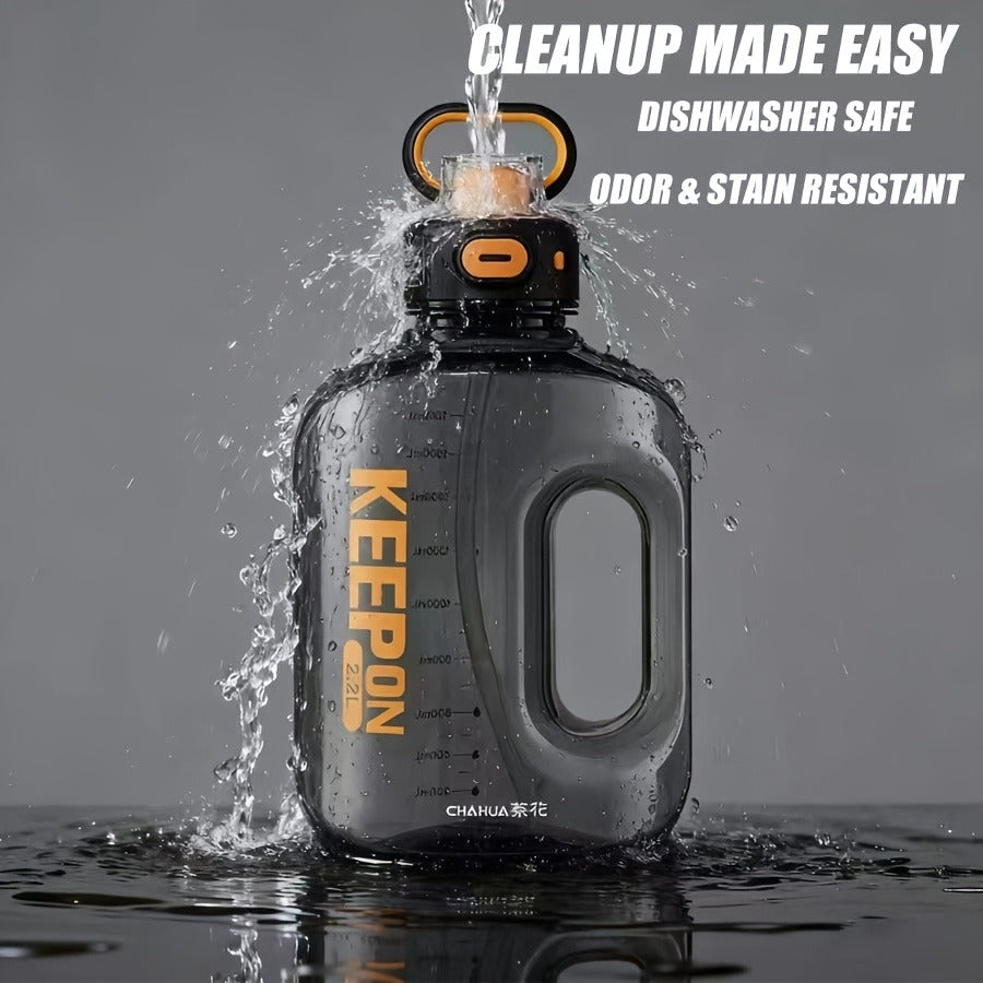 Large Sports Water Bottle with Straw Lid Handle 1500ml 2200ml Leak-Proof Lockable Food-Grade PP PC Hydration Bottle for Gym Fitness Hiking Camping Travel School