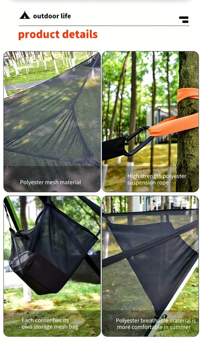 Outdoor Triangle Hammock Multi-Person – Large Aerial Tree Tent, Mesh Swing Camping Hammock for Backyard, Camping & Relaxing – Durable Hanging Hammock for Adults & Kids