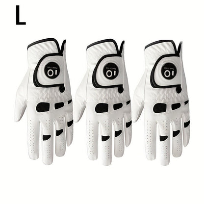 Men's Golf Glove Left Hand 3 Pack with Ball Marker – WeatherSof Soft Grip Cabretta-Style Golf Gloves for Men, Buckle Closure, All-Weather Performance, Sizes S to XXL (White)