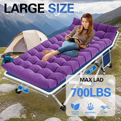 Folding Camping Cot with Mattress – XXL Heavy Duty Portable Sleeping Bed with Carry Bag, 700–900 lbs Capacity, 36×80 Inch Pad, Guest Bed for Adults, Easy Setup for Outdoor Camping Travel Backpacking