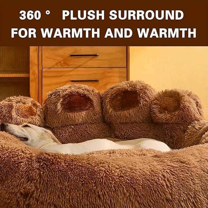 Dog Bed Cat Bed Bear Paw Round Plush Non-Slip – Soft Warm Cuddler Pet Mattress for Puppy, Small, Medium & Large Dogs and Cats, Sizes 20–36 Inch, Colors: Coffee, Pink, Gray