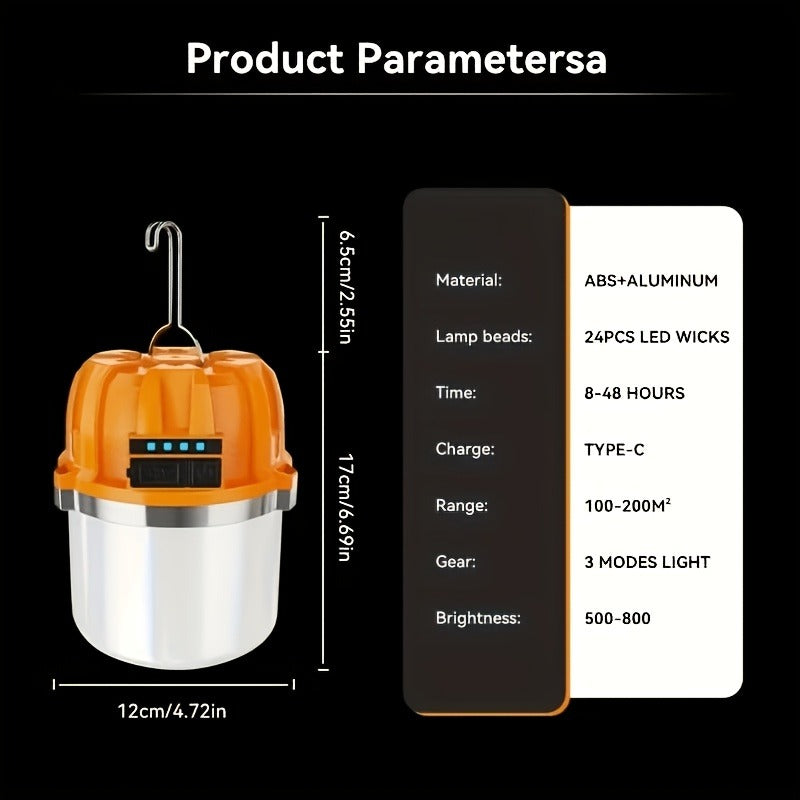 Rechargeable LED Camping Lantern with Power Bank USB Outdoor Hanging Tent Light Built-in Battery Emergency Lamp for Camping BBQ Hiking Patio Backpacking Portable Camp Light Orange