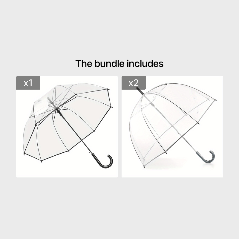 Clear Dome Bubble Umbrella 2 Pack Windproof Rainproof Auto Open 47 Inch Wide Canopy 8-Rib PVC Transparent Umbrella for Weddings Proms Graduations Outdoor Events