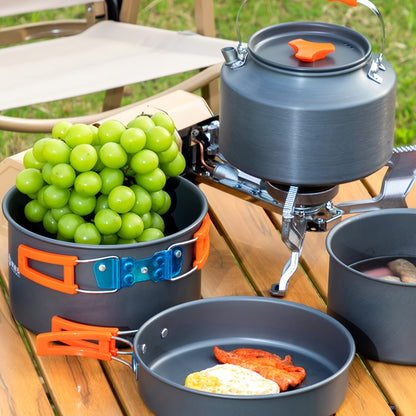 15-Piece Camping Cookware Set with Non-Stick Aluminum Alloy Pots & Pans – Portable Outdoor Cooking Kit with Kettle, Frying Pan, Cooking Pot, Plates, Cups, Folding Cutlery & Storage Bags – Perfect Father's Day Gift