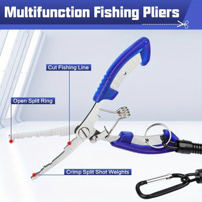 7-Piece Fishing Pliers & Fish Lip Gripper Combo – Saltwater Resistant Stainless Steel Hook Remover Set with Fish Scale & Storage Bag, Ergonomic Fishing Tools Gift for Men