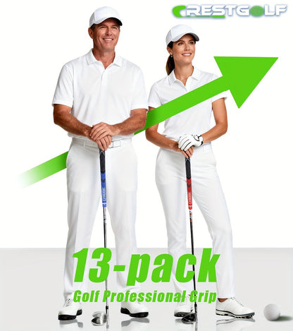 Midsize Golf Grips Set 13 Pack – All Weather Hybrid Rubber Golf Club Grips with Ecological Yarn Thread Technology, Multiple Colors, Fits Full Set of Clubs (Black, White, Red, Orange, Yellow, Blue, Gray)