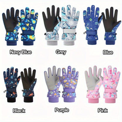 Kids Ski Gloves Winter Plus Velvet Warm – Boys & Girls Snow Play Gloves Ages 4-13, Windproof Polyester with Plush Lining, Sizes M (7-9Y) & L (9-13Y), Navy Blue, Black & Pink