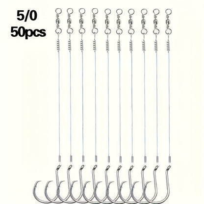 Circle Hooks 50pcs – Octopus Offset Steel Fishing Hooks for Catfish, Bass, Saltwater & Freshwater, Size 1/0 to 7/0