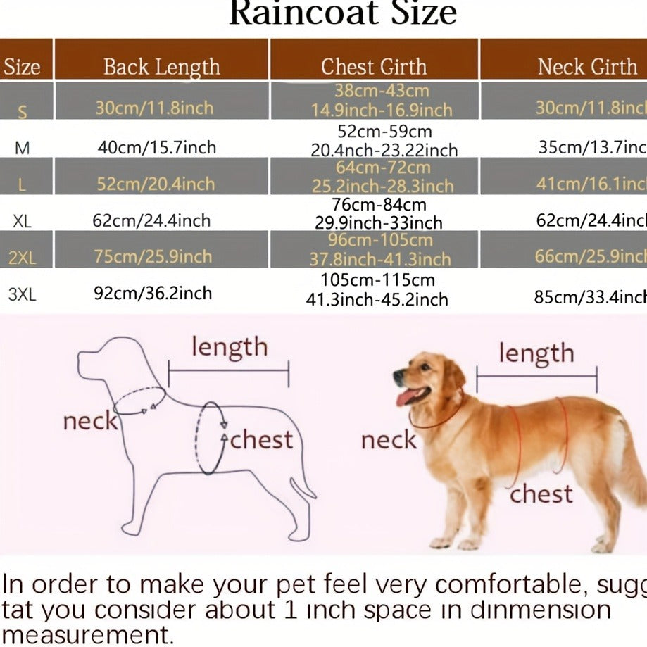 Dog Raincoat Reflective Hooded Waterproof Pet Rain Cape for All Breeds, Lightweight Poncho with Reflective Strips for Safety on Rainy Days, Sizes M XL XXL 3XL, Yellow Dog Rain Jacket