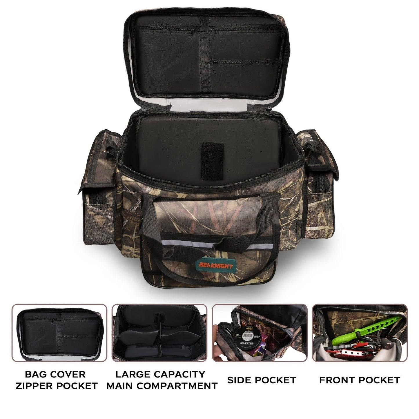 Fishing Tackle Bag Camo Durable Nylon Shoulder Carry Zipper Fishing Gear Storage Bag for Hiking Travel Outdoor Fishing Camouflage Multiple Colors