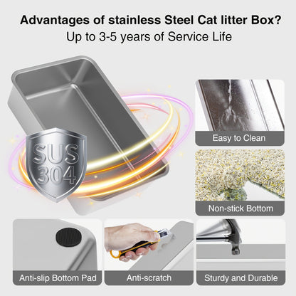 Extra Large Enclosed Cat Litter Box - Stainless Steel with Front Flap Door, Foldable Anti-Splash Fully Covered Design, Superior Odor Control Indoor Cat Toilet, 3 Colors, CITYLIFE Oversized