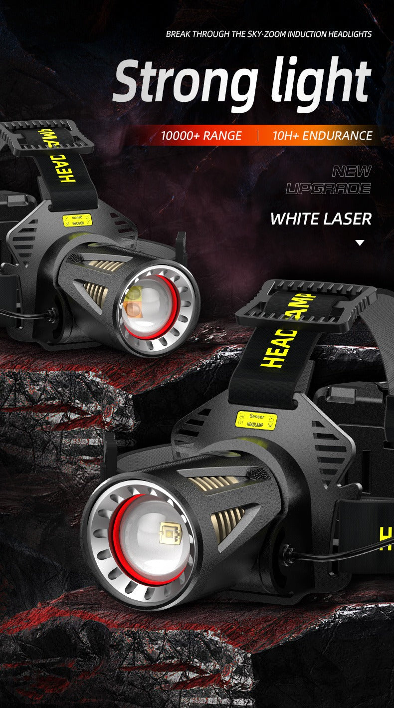 XHP360 Rechargeable Headlamp 3 Modes Sensor 90° Tilt Power Bank Type-C 3x18650 Zoomable Head Torch for Fishing Camping Hiking